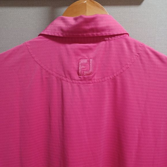 FootJoy Short Sleeve Pink Striped Golf Performance Polo Shirt  Men's Medium Logo - Picture 4 of 6